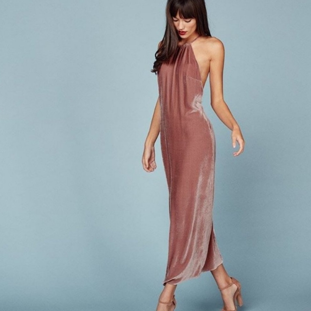 Reformation Irving Rose Velvet Dress